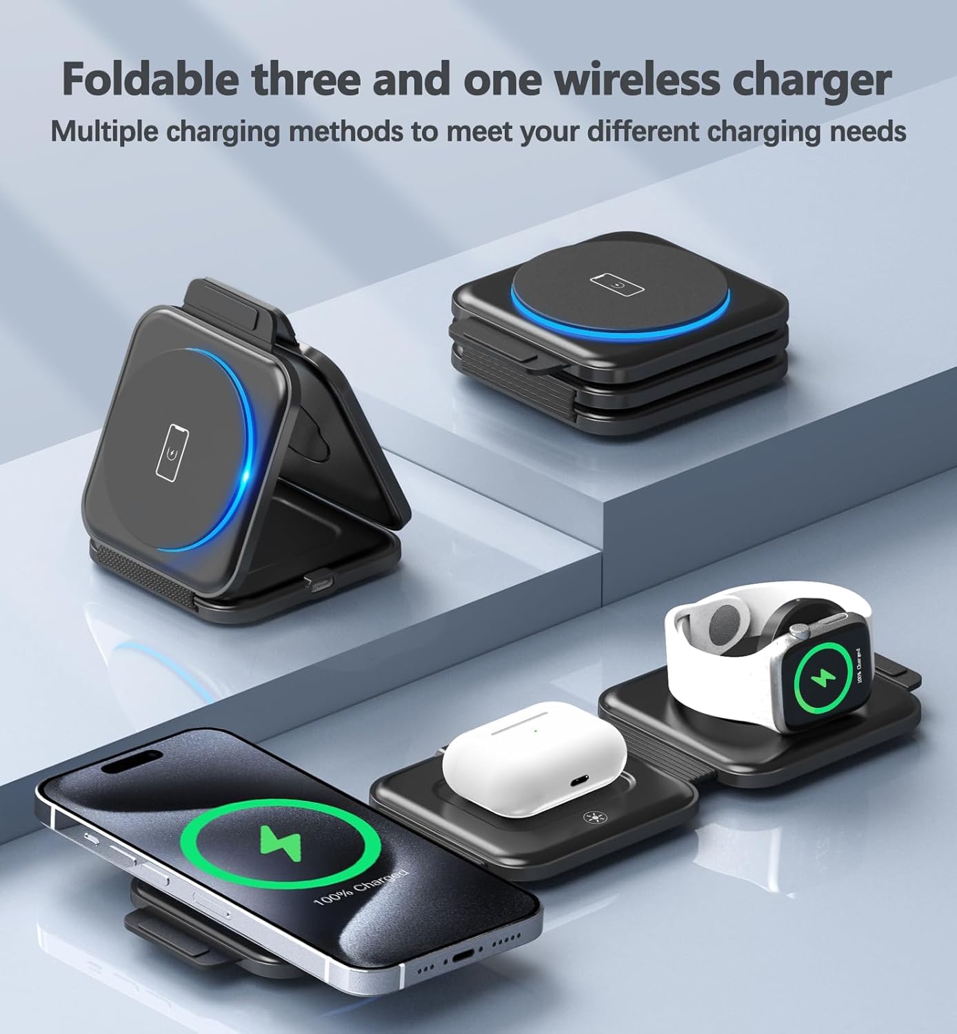 3 in 1 Charging Station for Apple Devices 20W Foldable Mag-Safe Charger for Travel Wireless Charger Pad for iPhone 16 15 14 13 12 Pro/Pro Max/Plus/Mini AirPods 2/3/Pro iWatch Ultra/8/7/SE/6/5/4/3/2