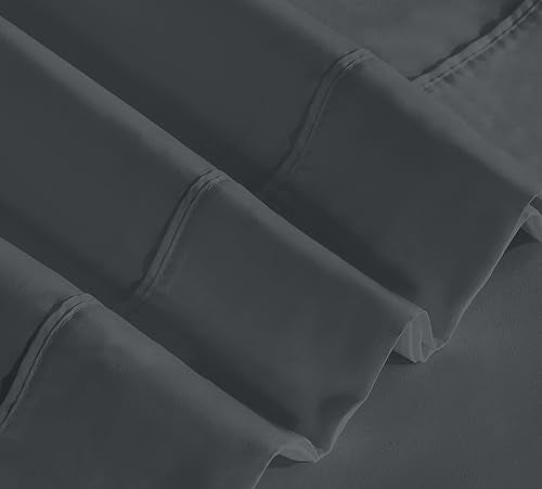 RUVANTI Queen Sheet Set - Luxurious Sheets Soft Like Silk - Cozy & Comfy - 15 Inch Deep Pocket (Fits up to 17") Hotel Bed Sheets Queen Size - 4 Pcs - Dark Grey