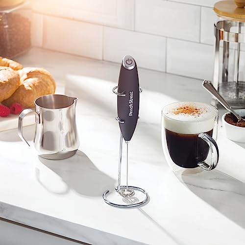 Powerful Handheld Milk Frother, Mini Milk Frother Wand, Battery Operated Stainless Steel Drink Mixer - Milk Frother Stand for Milk Coffee, Lattes, Cappuccino, Frappe, Matcha, Hot Chocolate. Great Gift