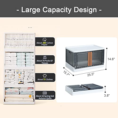 Storage Bins with Lids - Stackable, with Wheel 4x19Gal Collapsible, with Door Plastic, for Closet Organizer Folding Storage Box for Home Kitchen Organizing