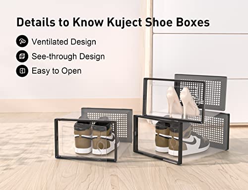 Kuject X-Large Shoe Storage Boxes Organizers for Closet 12 Pack, Clear Plastic Stackable Sneaker Containers for Entryway, Space Saving Shoe Rack Bin Holder