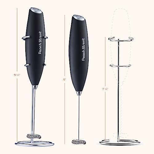 Powerful Handheld Milk Frother, Mini Milk Frother Wand, Battery Operated Stainless Steel Drink Mixer - Milk Frother Stand for Milk Coffee, Lattes, Cappuccino, Frappe, Matcha, Hot Chocolate. Great Gift