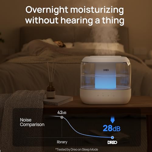 Dreo Humidifiers for Bedroom, Top Fill 4L Supersized Cool Mist Humidifier with Oil Diffuser and Nightlight, 32H Runtime, Quiet Ultrasonic Humidifiers for Home, Large Room, Baby Nursery and Plants