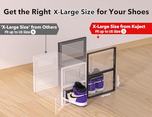 Kuject X-Large Shoe Storage Boxes Organizers for Closet 12 Pack, Clear Plastic Stackable Sneaker Containers for Entryway, Space Saving Shoe Rack Bin Holder