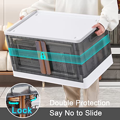 Storage Bins with Lids - Stackable, with Wheel 4x19Gal Collapsible, with Door Plastic, for Closet Organizer Folding Storage Box for Home Kitchen Organizing