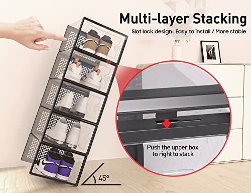 Kuject X-Large Shoe Storage Boxes Organizers for Closet 12 Pack, Clear Plastic Stackable Sneaker Containers for Entryway, Space Saving Shoe Rack Bin Holder