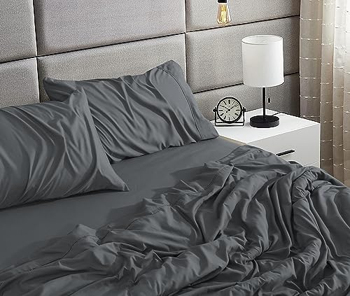 RUVANTI Queen Sheet Set - Luxurious Sheets Soft Like Silk - Cozy & Comfy - 15 Inch Deep Pocket (Fits up to 17") Hotel Bed Sheets Queen Size - 4 Pcs - Dark Grey