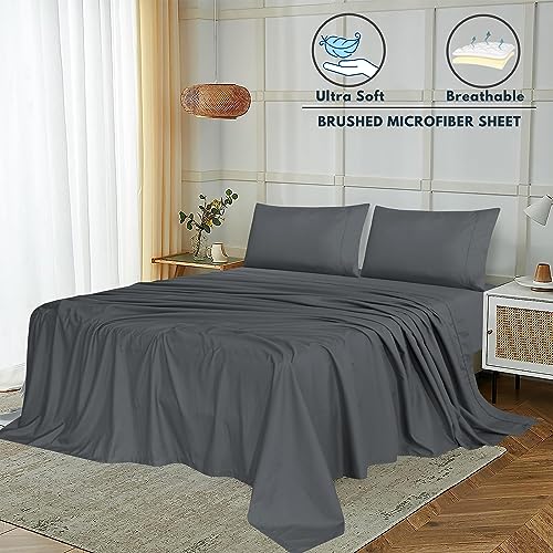 RUVANTI Queen Sheet Set - Luxurious Sheets Soft Like Silk - Cozy & Comfy - 15 Inch Deep Pocket (Fits up to 17") Hotel Bed Sheets Queen Size - 4 Pcs - Dark Grey