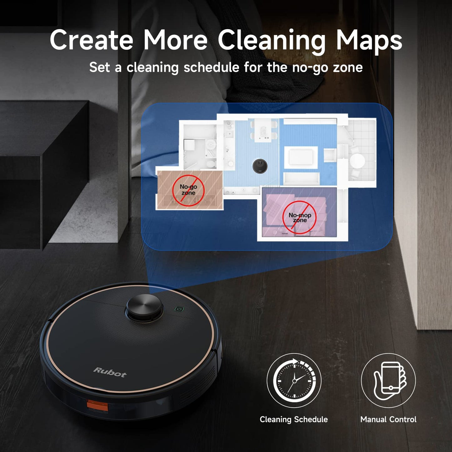 RUBOT Robot Vacuum and Mop Combo, Robot Vacuum Cleaner 4500Pa Strong Suction 2-in-1 with Lidar Navigation 200min Runtime, Multi-Floor Mapping, No-go Zone, Compatible Alexa Voice, for Carpet Hard Floor