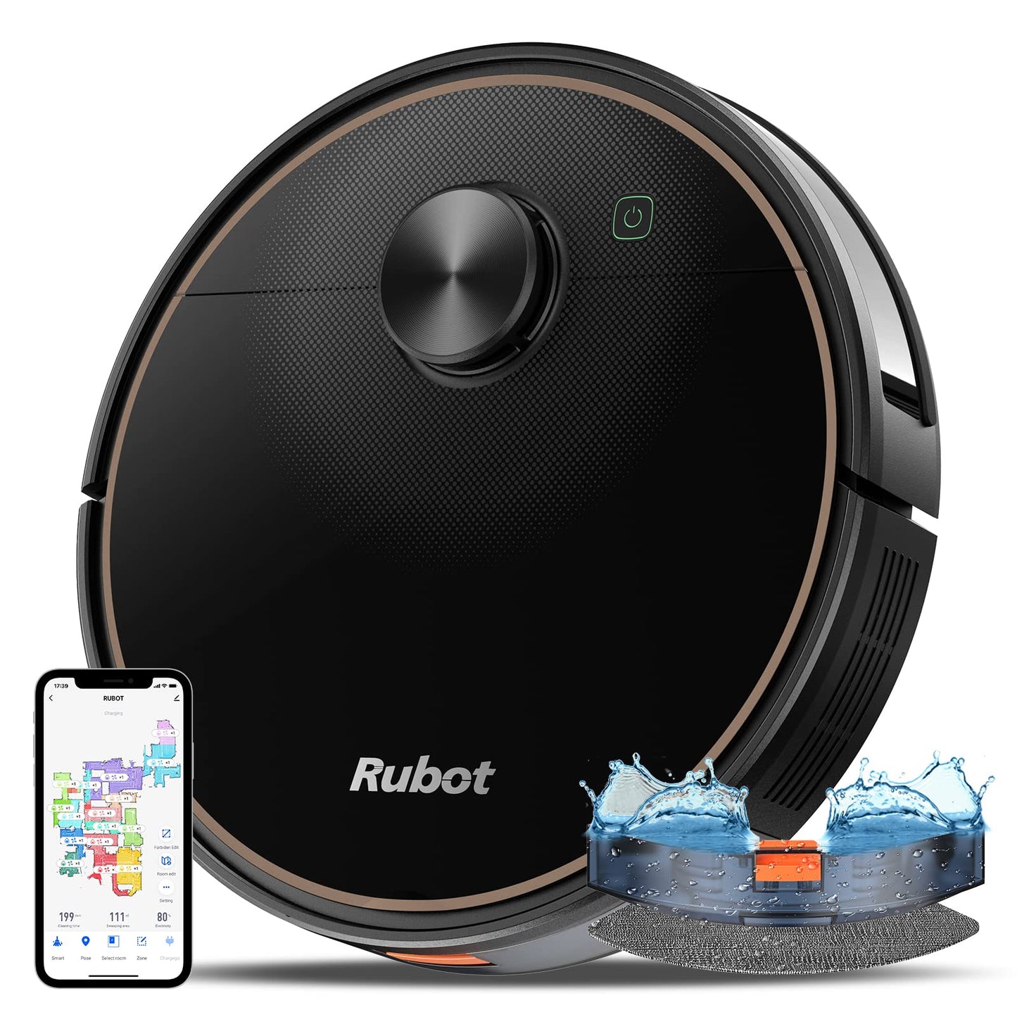 RUBOT Robot Vacuum and Mop Combo, Robot Vacuum Cleaner 4500Pa Strong Suction 2-in-1 with Lidar Navigation 200min Runtime, Multi-Floor Mapping, No-go Zone, Compatible Alexa Voice, for Carpet Hard Floor