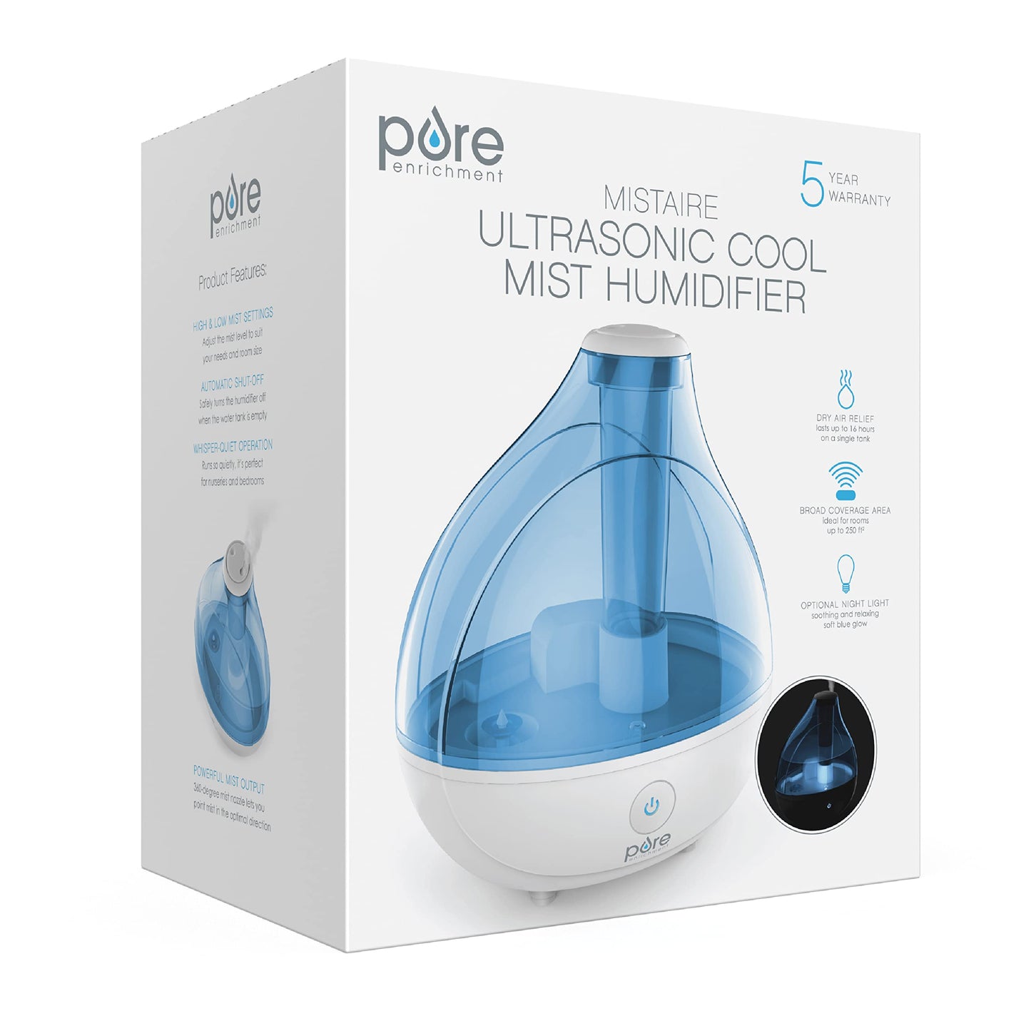 Pure Enrichment® MistAire™ Ultrasonic Cool Mist Humidifier - Quiet Air Humidifier for Bedroom, Nursery, Office, & Indoor Plants - Lasts Up To 25 Hours