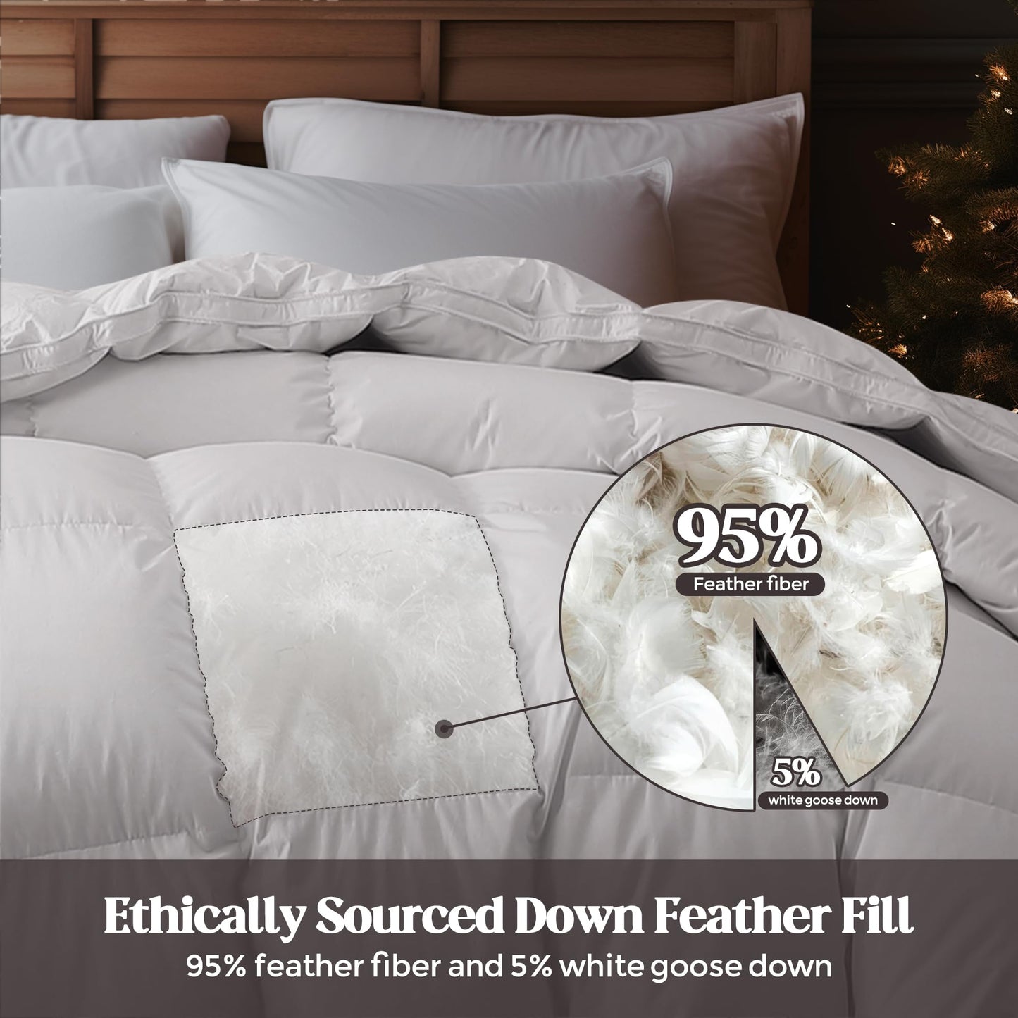 Full Size Comforter, Feather Down Winter Duvet Insert, Heavyweight Goose Down Comforter, White Hotel Collection Bedding, Soft Fabric, Gusseted Design