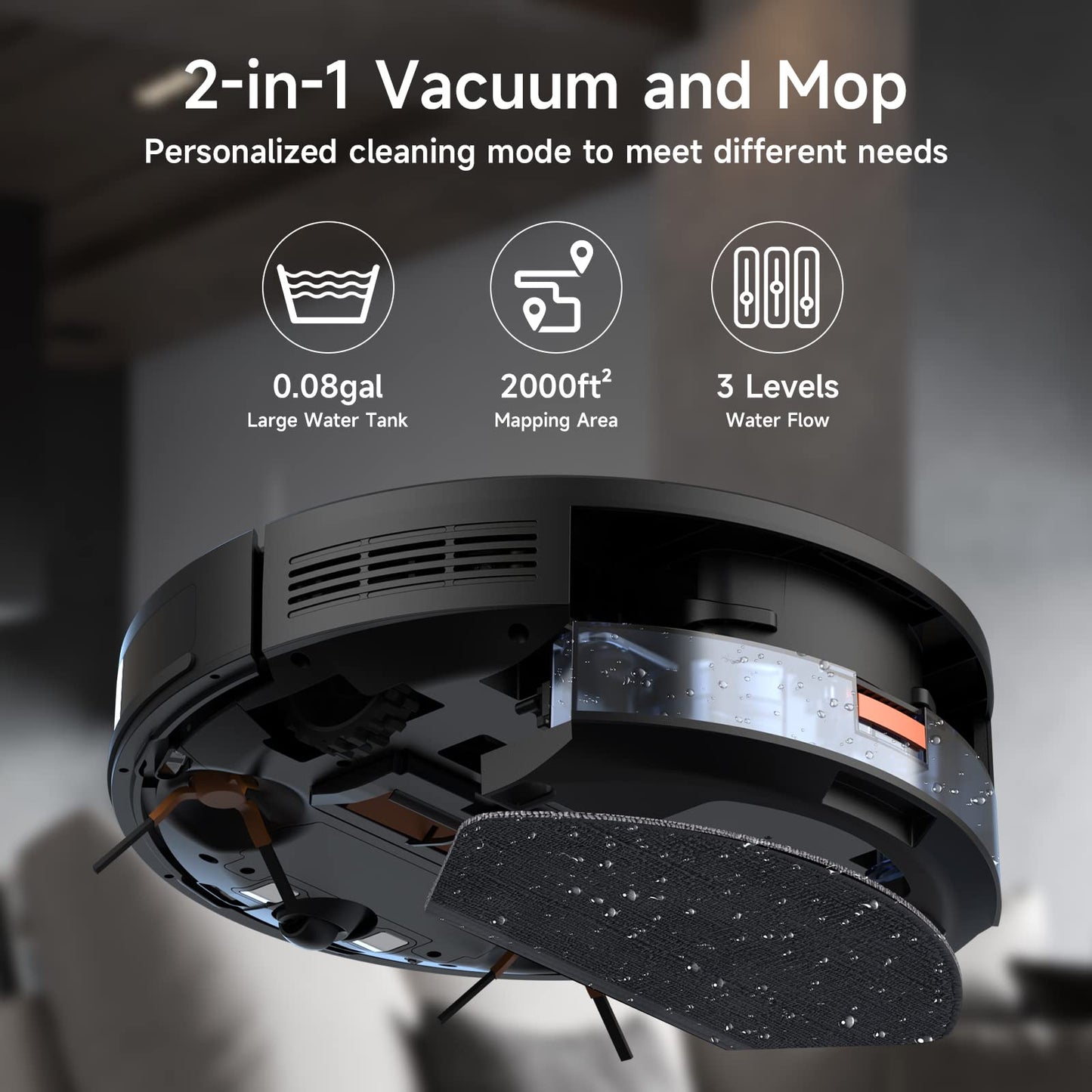 RUBOT Robot Vacuum and Mop Combo, Robot Vacuum Cleaner 4500Pa Strong Suction 2-in-1 with Lidar Navigation 200min Runtime, Multi-Floor Mapping, No-go Zone, Compatible Alexa Voice, for Carpet Hard Floor