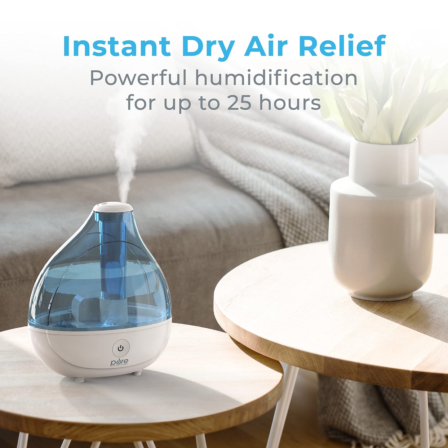 Pure Enrichment® MistAire™ Ultrasonic Cool Mist Humidifier - Quiet Air Humidifier for Bedroom, Nursery, Office, & Indoor Plants - Lasts Up To 25 Hours