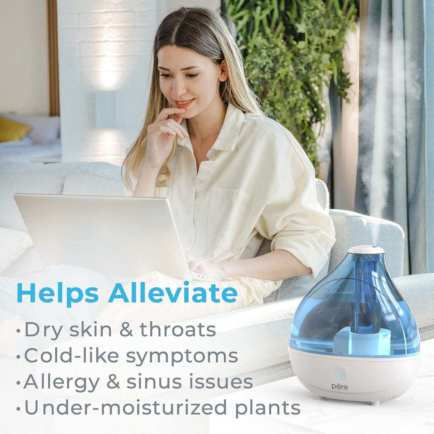 Pure Enrichment® MistAire™ Ultrasonic Cool Mist Humidifier - Quiet Air Humidifier for Bedroom, Nursery, Office, & Indoor Plants - Lasts Up To 25 Hours