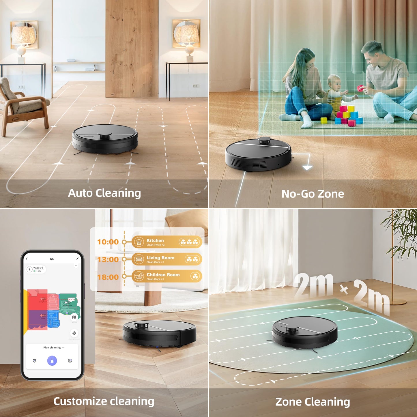 Pureatic N5 Robot Vacuum Cleaner, LiDar Navigation, 3000Pa Strong Suction, 200Mins Max, Quite, Smart Mapping, Wi-Fi/App/Alexa Control, Ideal for Pet Hair Hard Floors & Carpet