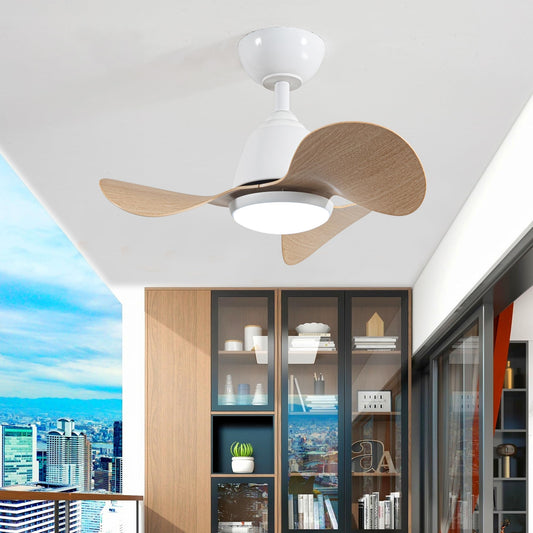 Duckbeer 24" Ceiling Fans with Lights, ABS Light Wood Grain 3 Blades with Remote Control Silent Ceiling Fan
